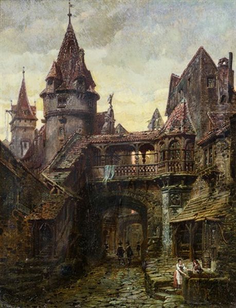 Mittelalterliche Altstadtstrase Bei Sonnenuntergang Oil Painting by Ferdinand Knab