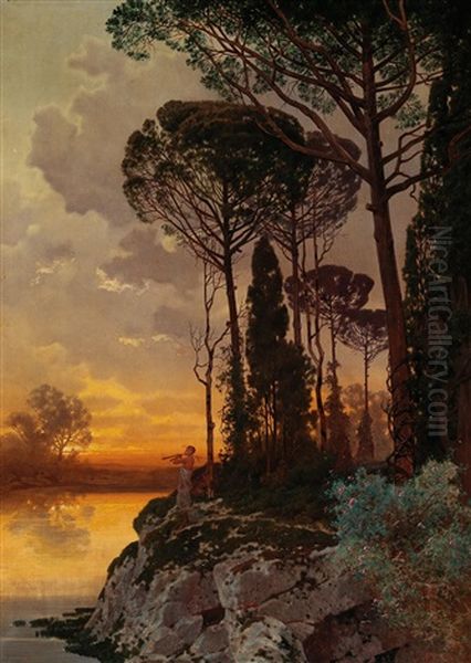 Sunset Oil Painting by Ferdinand Knab