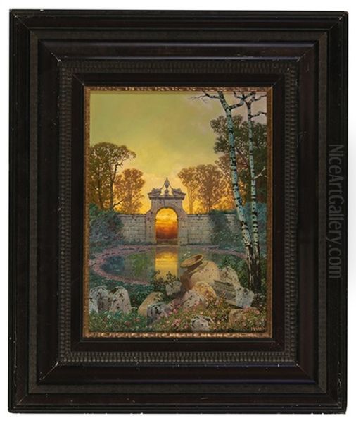 Ruins In The Evening Light Oil Painting by Ferdinand Knab