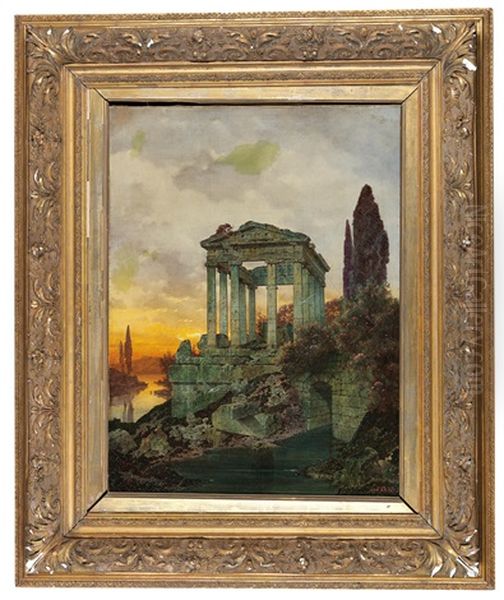 Southern Landscape With Classical Ruins Oil Painting by Ferdinand Knab