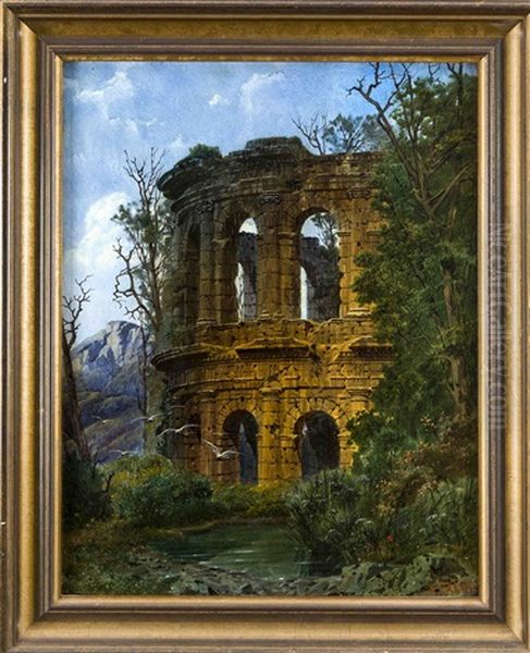 Ideallandschaft Mit Romischer Ruine Und Auffliegenden Vogeln Oil Painting by Ferdinand Knab