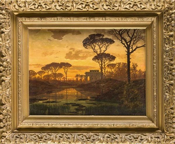 Italienische Landschaft Mit Blick Auf Einen Park Im Abendlicht Oil Painting by Ferdinand Knab