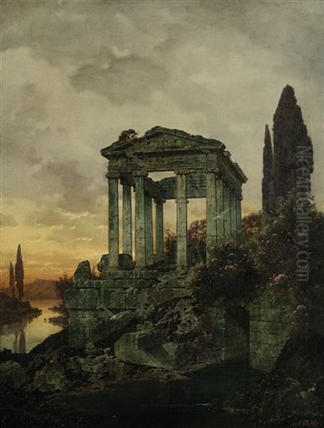 Tempelruine Im Abendlicht by Ferdinand Knab