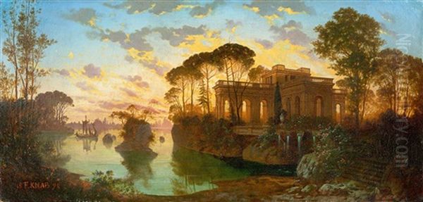 Evening Landscape Oil Painting by Ferdinand Knab