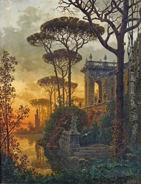 Palais Italien A La Tombee Du Jour Oil Painting by Ferdinand Knab