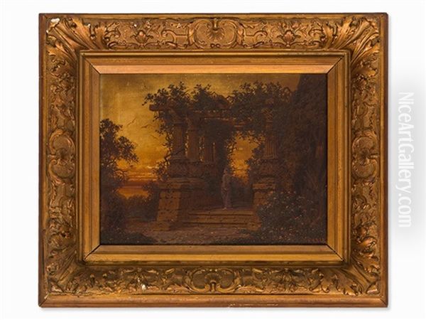 Temple Ruin At Sunset Oil Painting by Ferdinand Knab