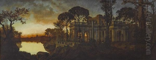 Romische Villa An Einem Stillen See Oil Painting by Ferdinand Knab