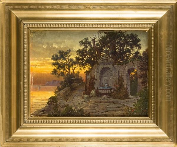 Insbesondere Romantischer Ruinen, Antike Ruine Am Meer Im Abendlicht Oil Painting by Ferdinand Knab