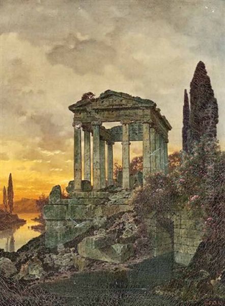 Tempelanlage Im Abendrot Oil Painting by Ferdinand Knab