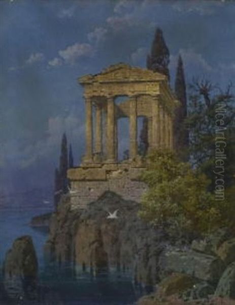 Tempelruine An Felsenkuste Oil Painting by Ferdinand Knab