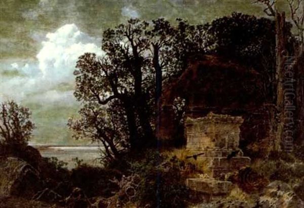 Ruins By The Shore Oil Painting by Ferdinand Knab