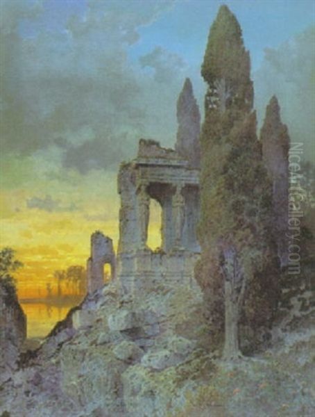 Antike Ruine Bei Sonnenuntergang Oil Painting by Ferdinand Knab