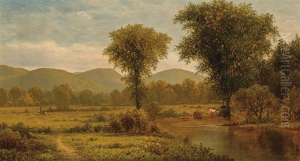 Landscape With Cows Grazing Oil Painting by Charles Wilson Knapp