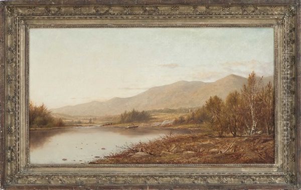 Boaters On A Pond In The Midst Of A Mountain Landscape Oil Painting by Charles Wilson Knapp