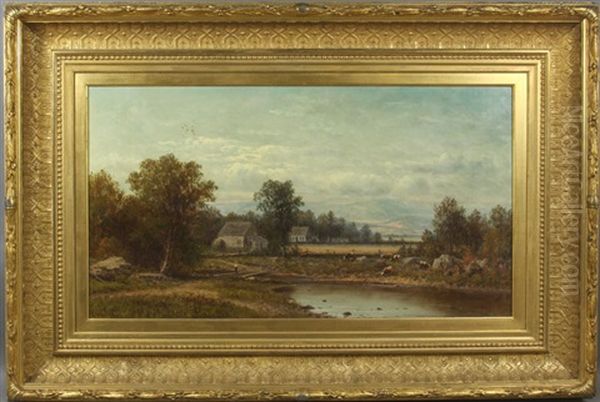 New England Farm Scene Oil Painting by Charles Wilson Knapp