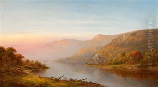 Mountain River Scene (autumn Of The Hudson) Oil Painting by Charles Wilson Knapp