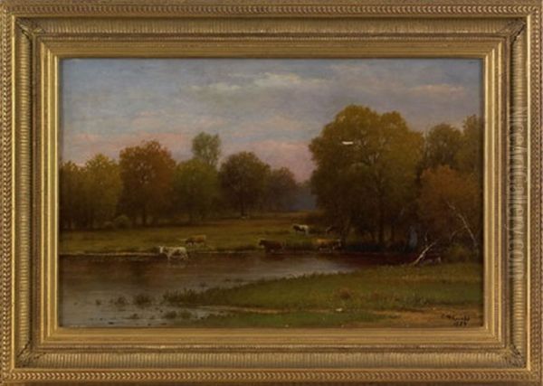 Landscape With Cows Oil Painting by Charles Wilson Knapp