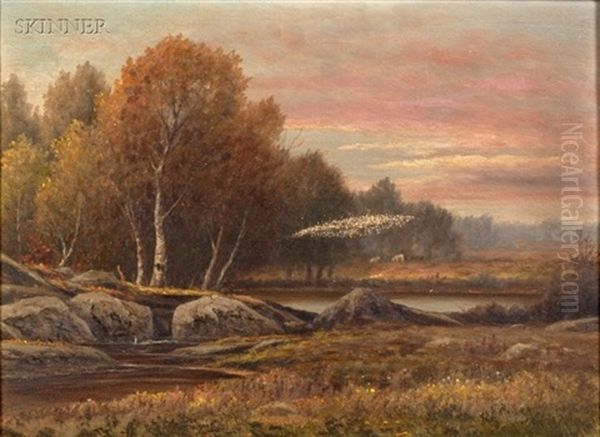 Autumn Landscape With Cattle Grazing In The Distance Oil Painting by Charles Wilson Knapp