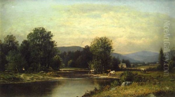 River Landscape Oil Painting by Charles Wilson Knapp