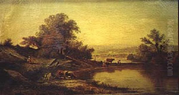 Homestead At Sunset Oil Painting by Charles Wilson Knapp