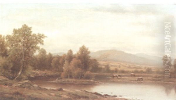 Cows Grazing By The Water Oil Painting by Charles Wilson Knapp