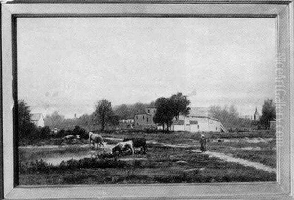 Farm Scene Oil Painting by Charles Wilson Knapp