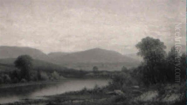 Panoramic View Across A River To Distant Mountains Oil Painting by Charles Wilson Knapp