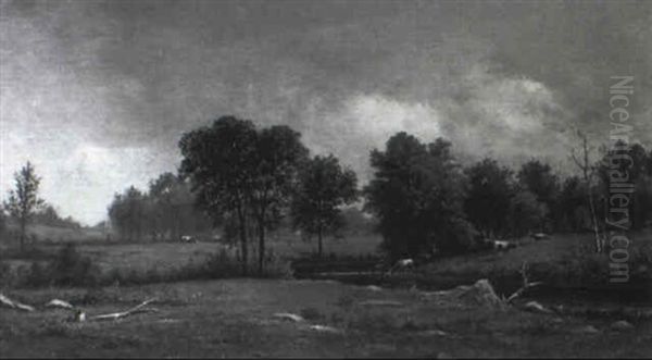 Cattle At The River's Edge Oil Painting by Charles Wilson Knapp