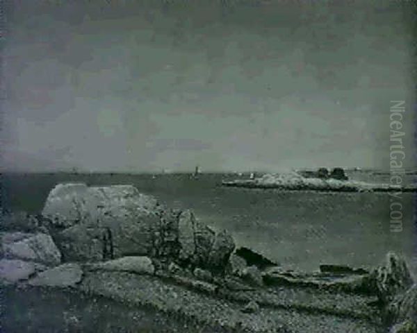 A Rocky Coast Oil Painting by Charles Wilson Knapp