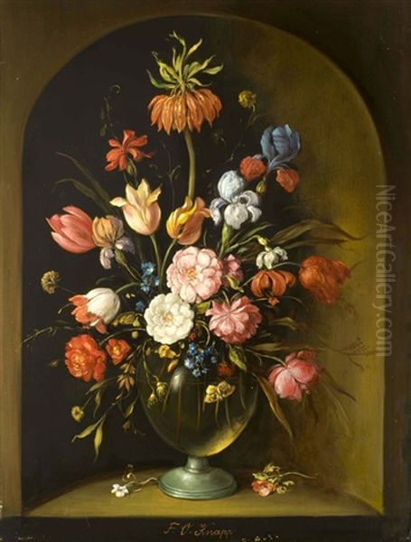 Blumenstilleben In Einer Glasvase Oil Painting by F. V. Knapp