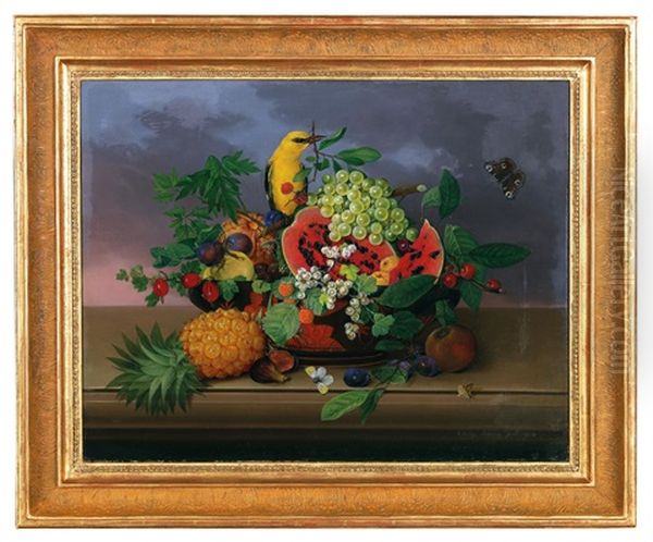 Still Life With Pineapple In A Greek Bowl Oil Painting by Johann Knapp