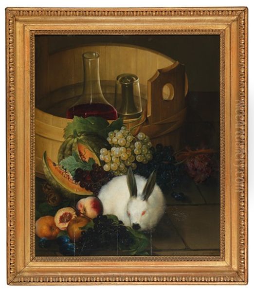 Still Life With Grapes And A White Hare Oil Painting by Johann Knapp