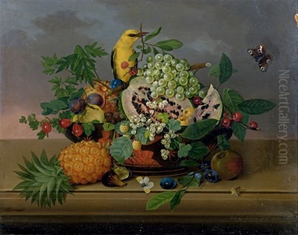 Nature Morte De Fruits Dans Une Jatte Posee Sur Un Entablement Oil Painting by Johann Knapp