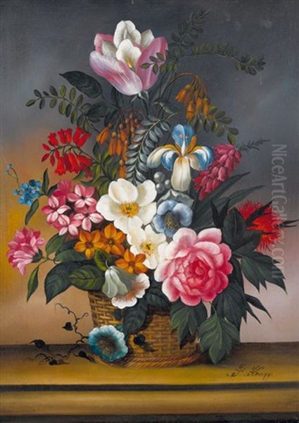 Stillleben Mit Blumen Im Korb Oil Painting by Johann Knapp