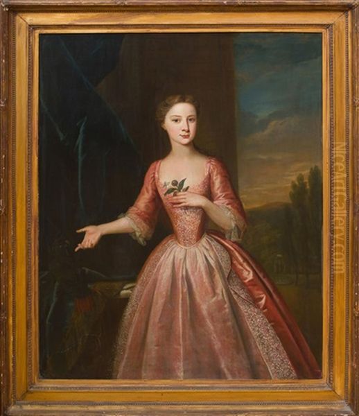 Portrait Of Girl In A Pink Dress Oil Painting by George Knapton