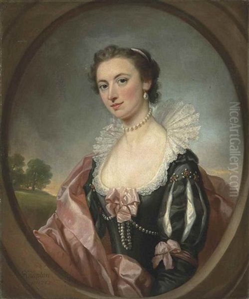 Portrait Of Mary Gell (c. 1727-1791), Half-length, In Van Dyck Costume, In A Feigned Oval by George Knapton