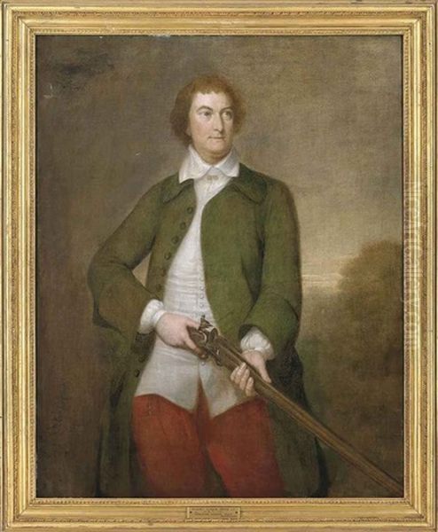 Portrait Of The Hon. John Spencer (1708-1746), Three-quarter-length, In A Green Coat Holding A Musket, In A Landscape Oil Painting by George Knapton