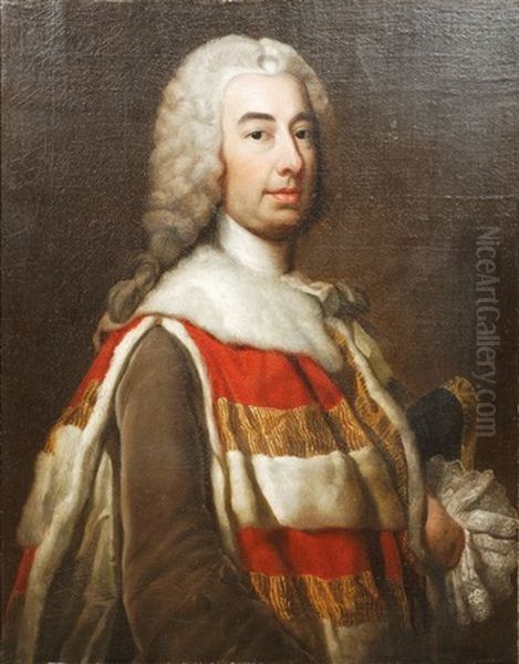 Portrait De Robert Knight, Baron Luxborought, Puis Comte De Catherlough Oil Painting by George Knapton