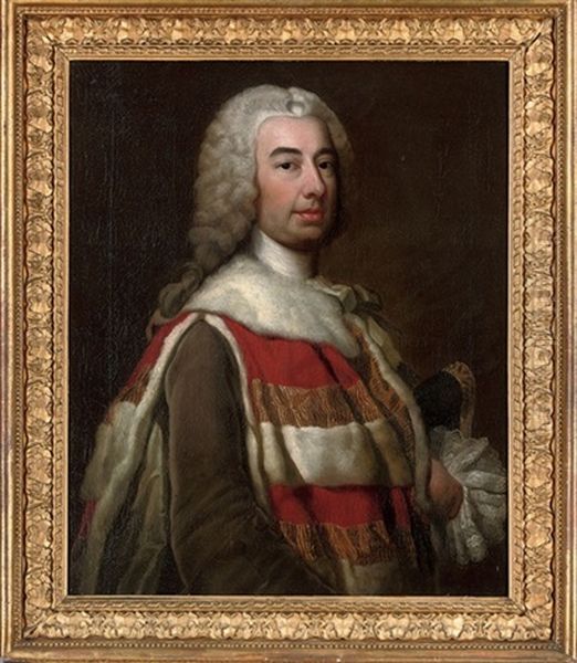 Portrait Of Robert Knight, Baron Luxborough In Irish Peer's Robes, A Tricorn Under His Left Arm Oil Painting by George Knapton