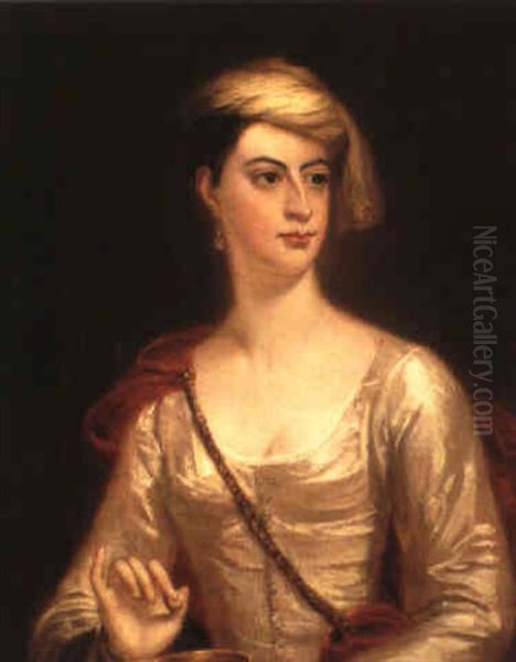 Portrait Of A Lady (mary Wynyard, Wife Of John, 2nd Earl Delawarr?) Oil Painting by George Knapton