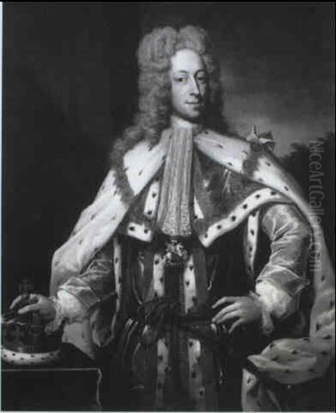 Portrait Of Frederick, Prince Of Wales, Standing            Three-quarter Length In Garter Robes With His Hand Resting Oil Painting by George Knapton