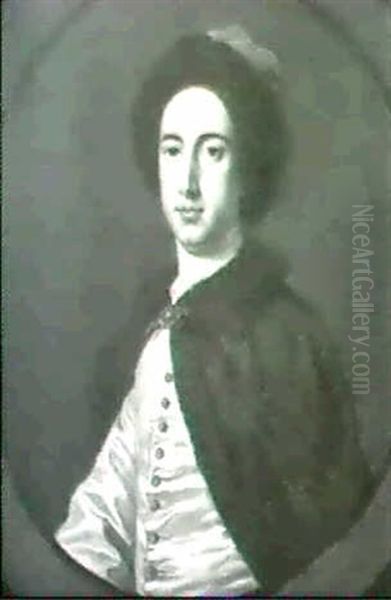 Portrait Of William Wentworth, 4th Earl Of Strafford Bust   Length Wearing A Cream Waistcoat.. Oil Painting by George Knapton