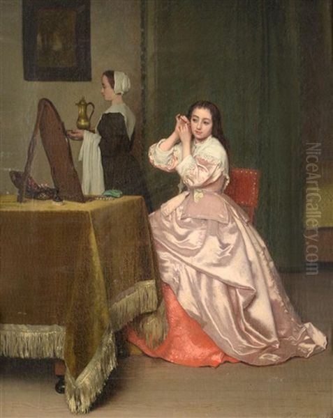 An Elegant Lady At Her Dressing Table Oil Painting by Petrus Renier Hubertus Knarren