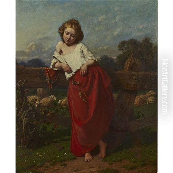 Little Shepherdess Oil Painting by Petrus Renier Hubertus Knarren