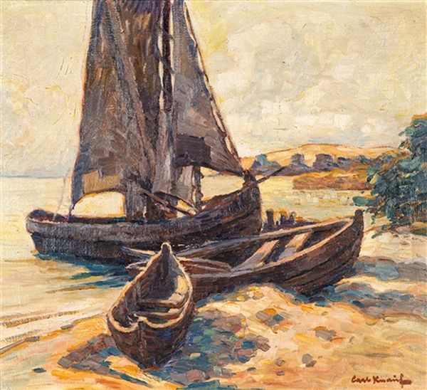 Boote Am Strand Oil Painting by Carl Knauf