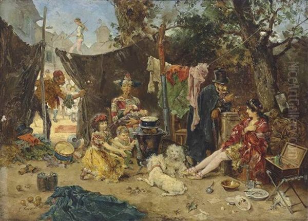 Behind The Scenes Oil Painting by Ludwig Knaus