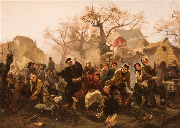 Der Taschendieb Auf Dem Jahrmarkt (the Pickpocket At The Fair) Oil Painting by Ludwig Knaus