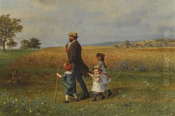 Sonntaglicher Spaziergang Oil Painting by Ludwig Knaus