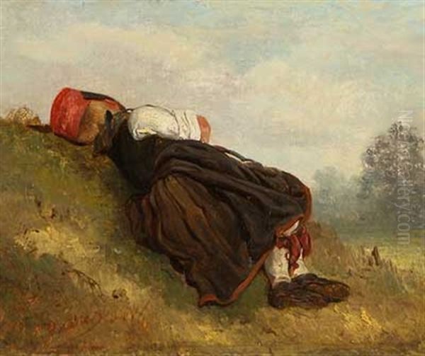 Schwalmer Madchen Beim Sommerlichen Mittagsschlaf by Ludwig Knaus