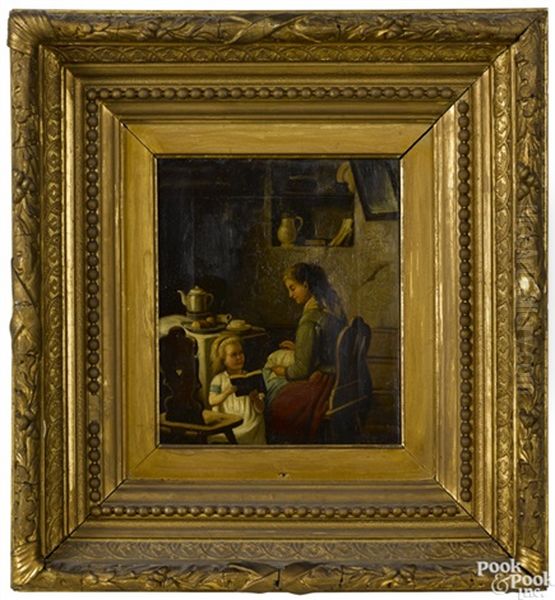 Interior Scene With A Mother And Child Oil Painting by Ludwig Knaus